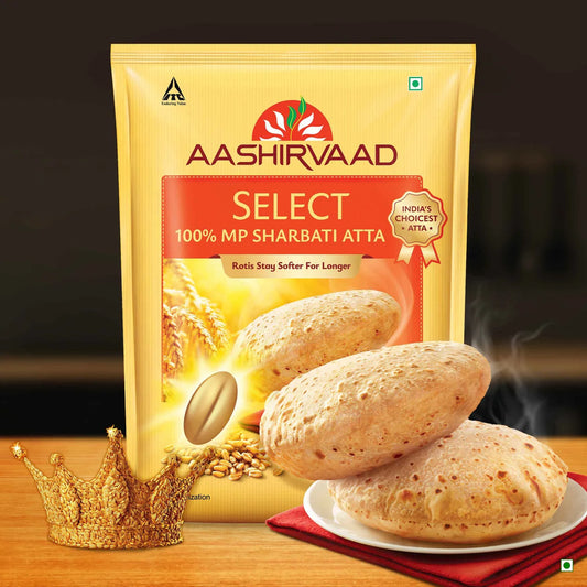 Aashirvaad Select 100% MP Sharbati Wheat Atta, 0% Maida, Made for Softer Rotis - 5kg pouch