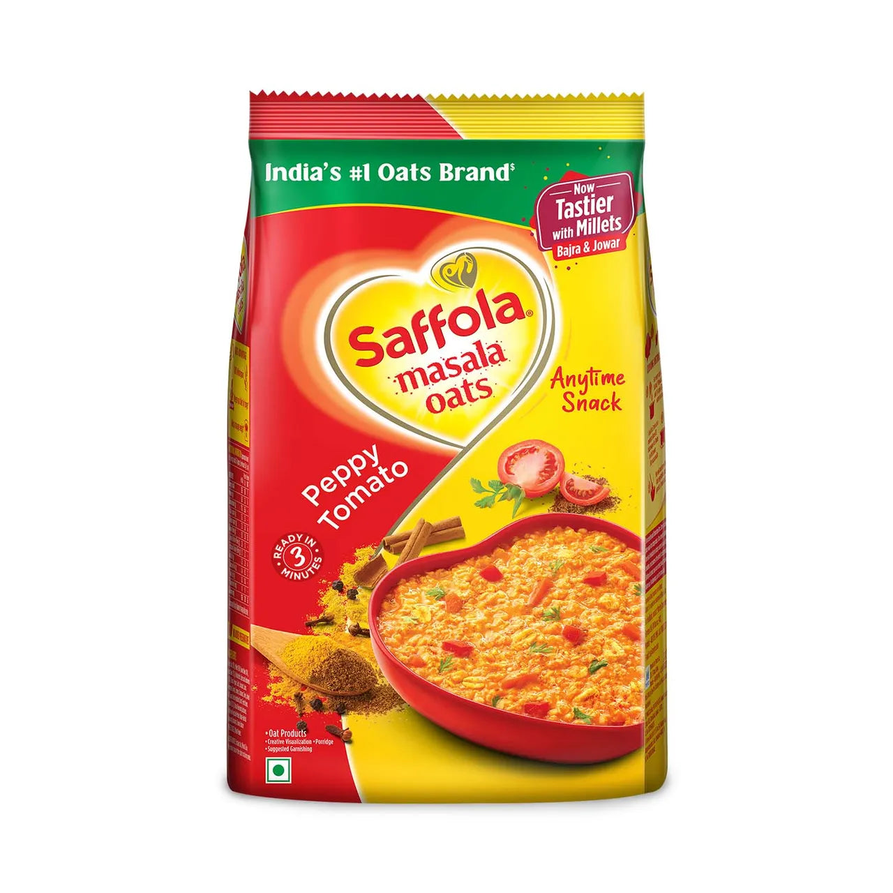 Saffola Masala Oats | Peppy Tomato | Anytime Snack | Ready in 3 mins | Millets Goodness |500g