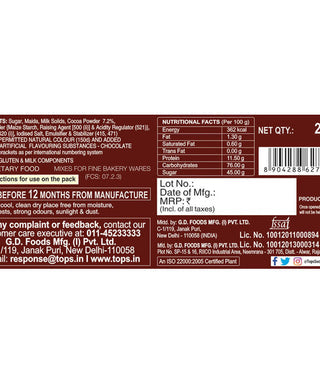 TOPS Cake Mix - Chocolate (100% Vegetarian) 225Gm Carton