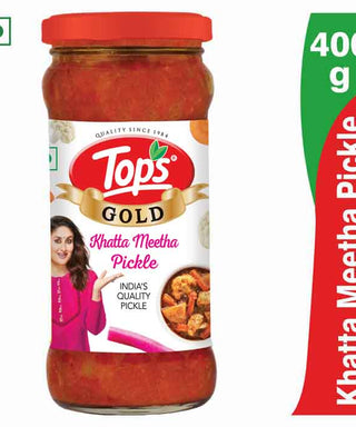 TOPS Gold Khatta Meetha Pickle - 400g. Glass Bottle