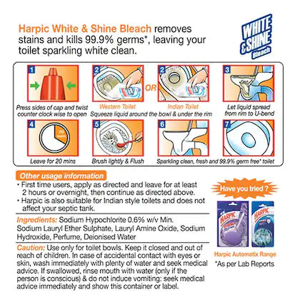 Harpic White & Shine Bleach Disinfectant Toilet Cleaner 500 ml