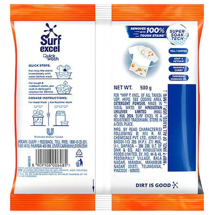 Surf Excel Quick Wash Detergent Powder 500 g