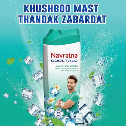 Navratna Cool Talc Active Deo | Long Lasting Freshness & Fragrance, 400gm