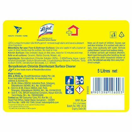Lizol Citrus Disinfectant Surface Cleaner 5 L