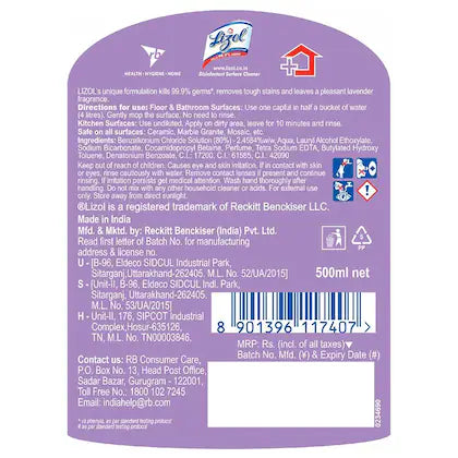 Lizol Lavender Disinfectant Surface Cleaner 500 ml
