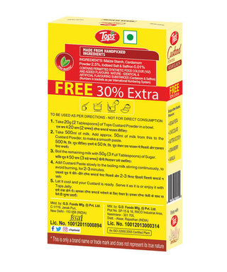TOPS Custard Powder Kesar Elaichi - 100g + Free 30% Extra Mono Carton